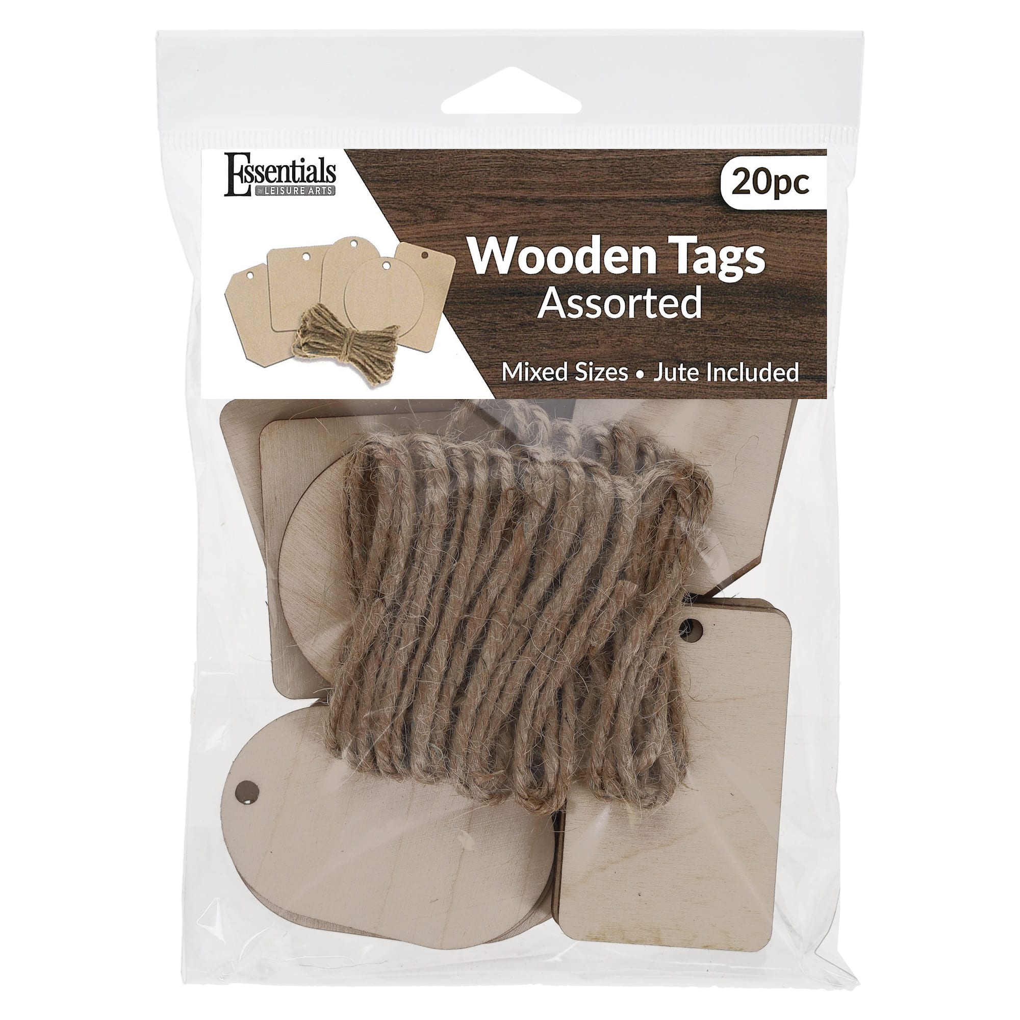 Essentials by Leisure Arts Flat Shapes Wood Tags, 20ct.